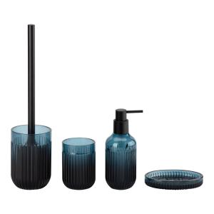 Buy cheap Round Pale Blue Glass Bathroom Accessories Set with Ribbed Vertical Stripe Soap Dispenser from wholesalers