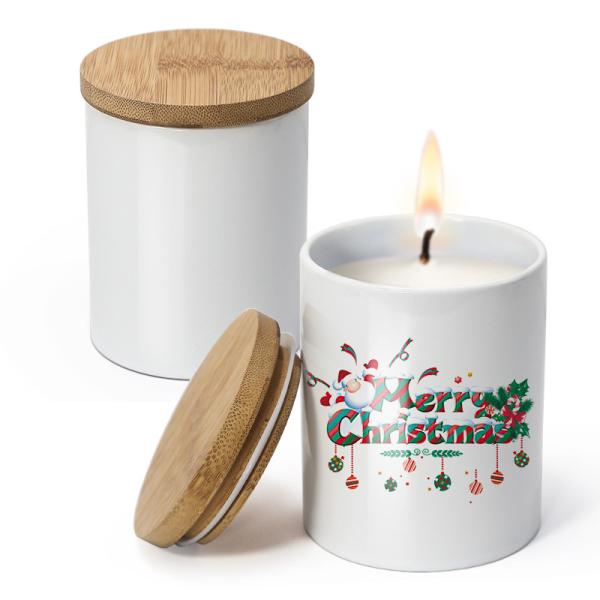 Buy cheap Blanks White Ceramic Candle Jar With Bamboo Lid 300ml Capacity from wholesalers