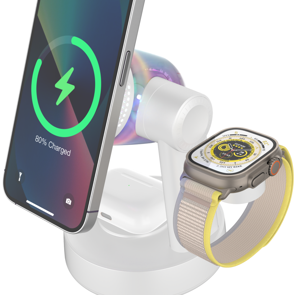 Buy cheap Qi2.2 All in one Wireless charger Cell Phone Stand with Bluetooth Speaker, Colorful LED Lights from wholesalers