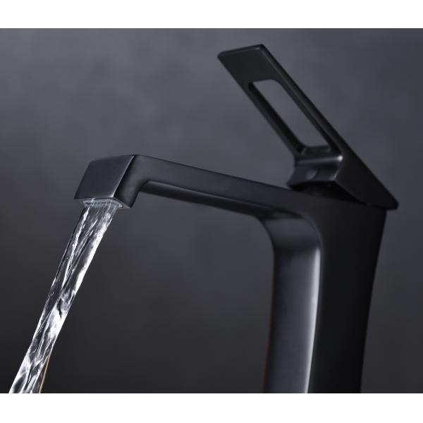 Quality bathroom Black Waterfall Mixer Taps Ceramic Valve Desk Mounted for sale