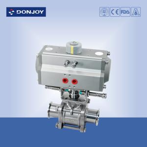 Aluminum pneumatic 3 piece Sanitary Ball Valve with ss304 / 316L