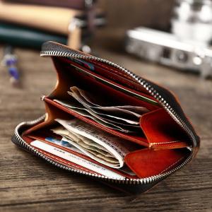 Buy cheap Retro Style Short Zipper Wallet Money Cloth Made of Vegetable Tanned Cowhide Leather from wholesalers