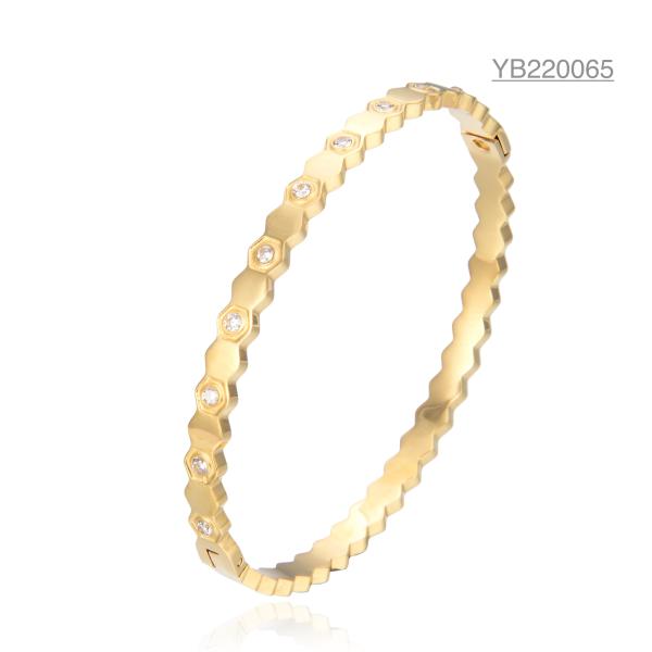 Quality Honeycomb Hexagonal Stainless Steel Bangle CE Personalized 14k Gold Bracelet for sale