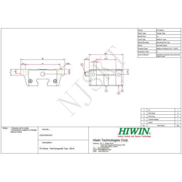 HIWIN Eg15 Linear Bearing Smooth With Low Profile Rail System
