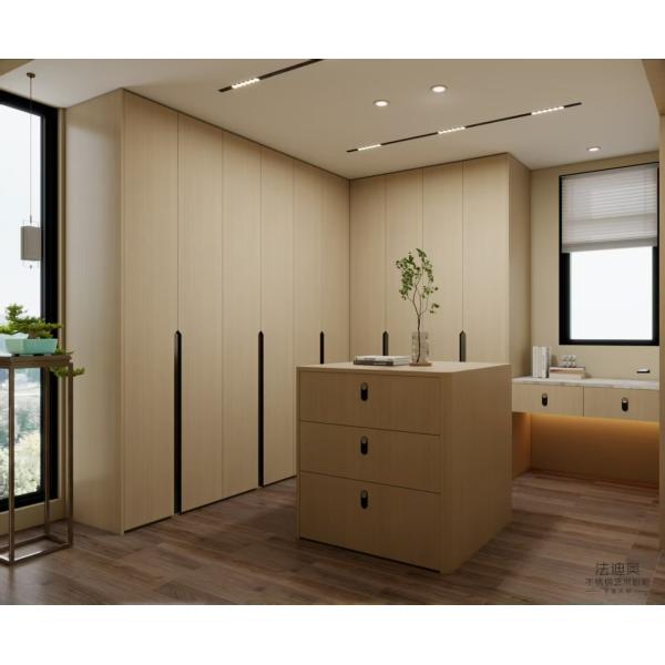 Buy cheap Stainless Steel Fadior Light Wood Grain Walk-in Closet With Functional Island And L Shaped design from wholesalers