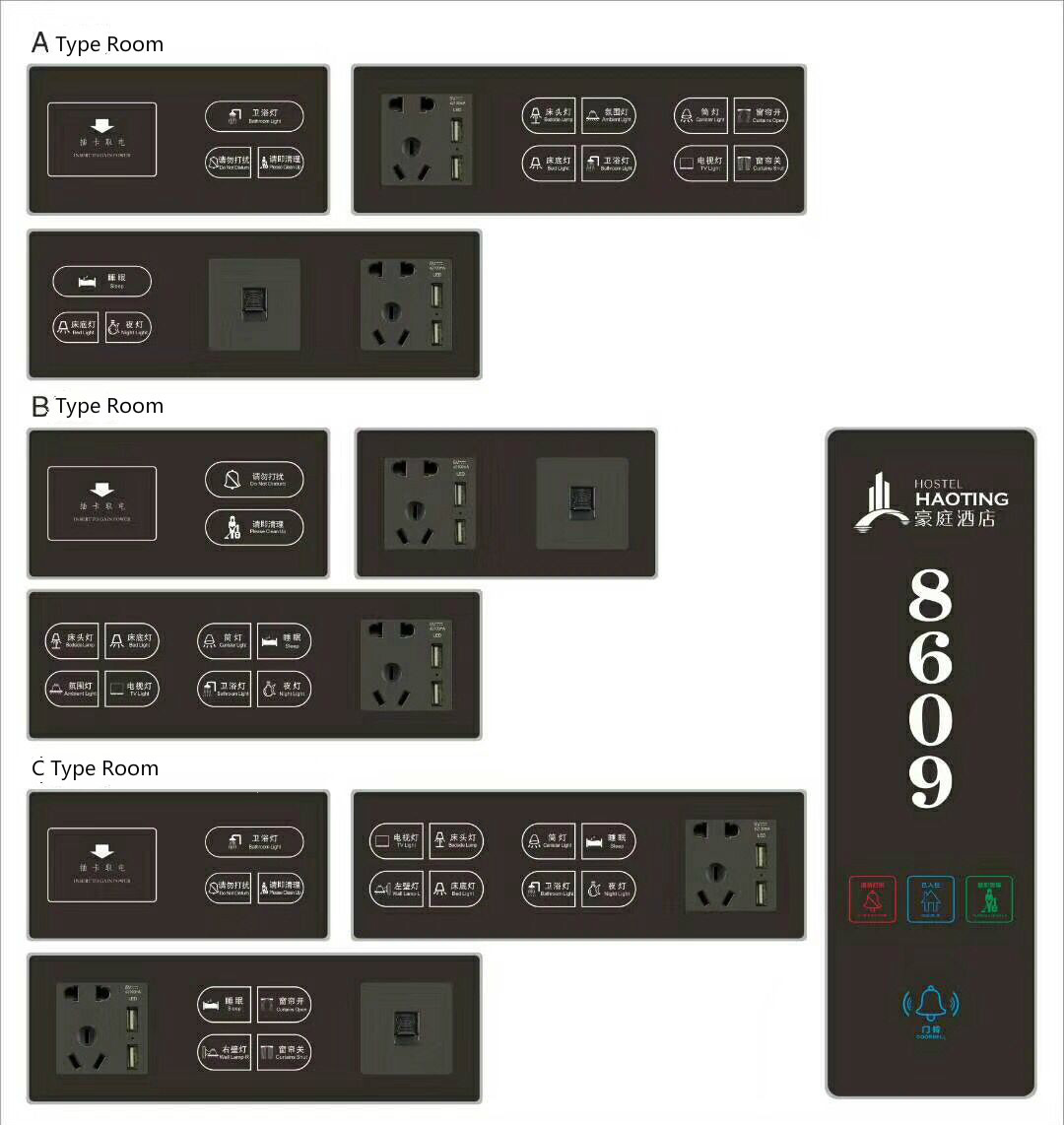 New Model LED Doorplate with LCD Screen 12V ~ 5V and 86 Bottom Box for Hotel