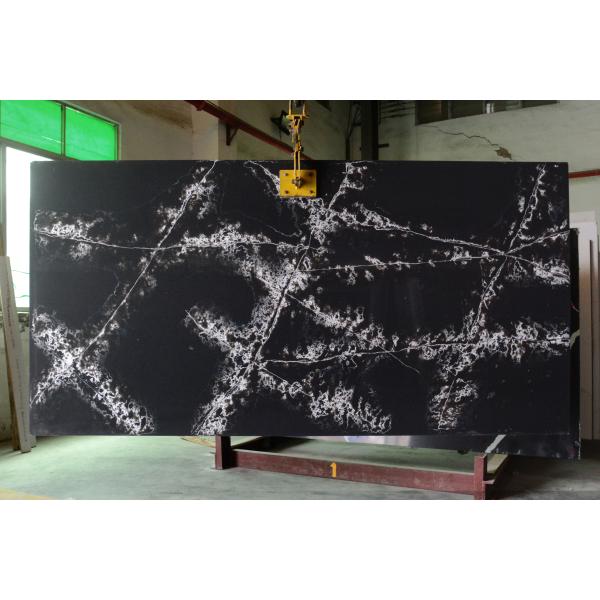 Quality Artificial Quartz Slabs Black Ice For  Bathroom Vanity Top for sale