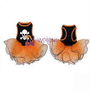China Pumpkin / Skull Tulle Skirt Halloween Pet Dress Bow Decoration CVC Jersey on sale