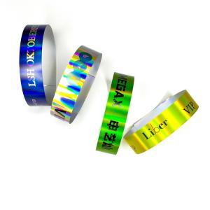 Buy cheap Customization Laser Glitter Wristband Event Concert Festival Neon Rainbow Laser Shiny Laser Promotional Paper Wristband from wholesalers