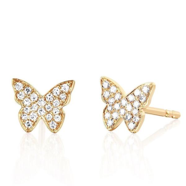 Handmade 18K Gold Plated Butterfly Stud Earrings With White Pave Setting And
