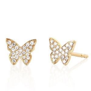 Buy cheap Handmade 18K Gold Plated Butterfly Stud Earrings With White Pave Setting And ZIRCON from wholesalers