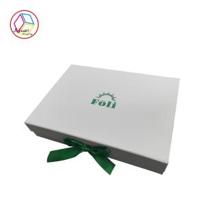 Buy cheap Foldable White Box Green Logo Apparel Packaging Boxes With Ribbon from wholesalers