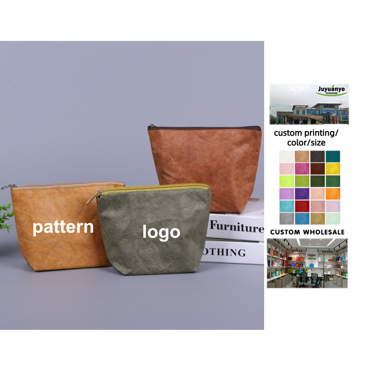 Buy cheap Custom LOGO Printed DuPont Paper Cosmetic Bag Tear-Resist Washable Tyvek Kraft Paper Bag Retro Travel Makeup Zipper Pouch from wholesalers
