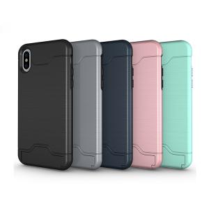 Buy cheap China Factory Brushed Texture Protective Back Cover Case for iPhone X with Holder and Card Slot from wholesalers