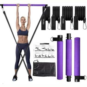 Buy cheap Pilates Bar Kit with Resistance Bands Home Gym Workout Bar Portable 3-Section Exercise Pilates Sticks Bar from wholesalers