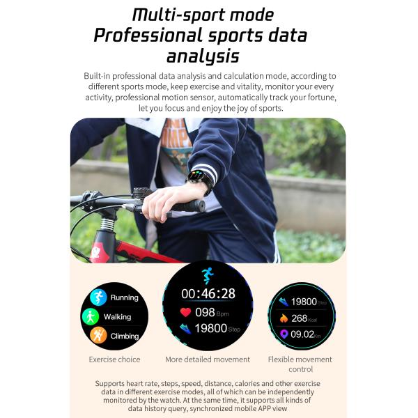 IP68 Silicone Smart Watch , 240*240 Smart Ecg Temperature Bracelet