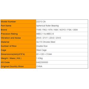 TWB Double Row Spherical Bearings 22213 CA for Machine tool 65mm ×120mm × 31mm