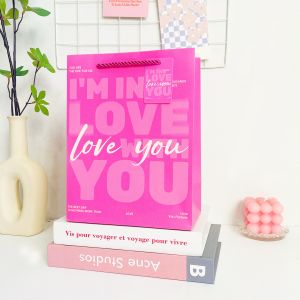 Gift Bag Set Premium Textured Cardboard Packaging Rope Handle Design Romantic