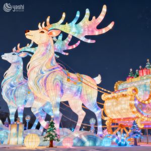 Handmade Decorative Lanterns Shaped as Christmas Reindeer and Sleighs, for
