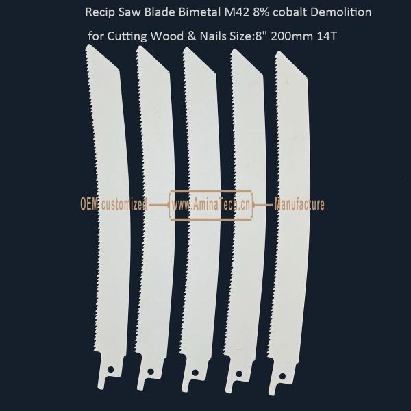 Recip Saw Blade Bimetal M42 8% cobalt Demolition for Cutting Wood & Nails 8"