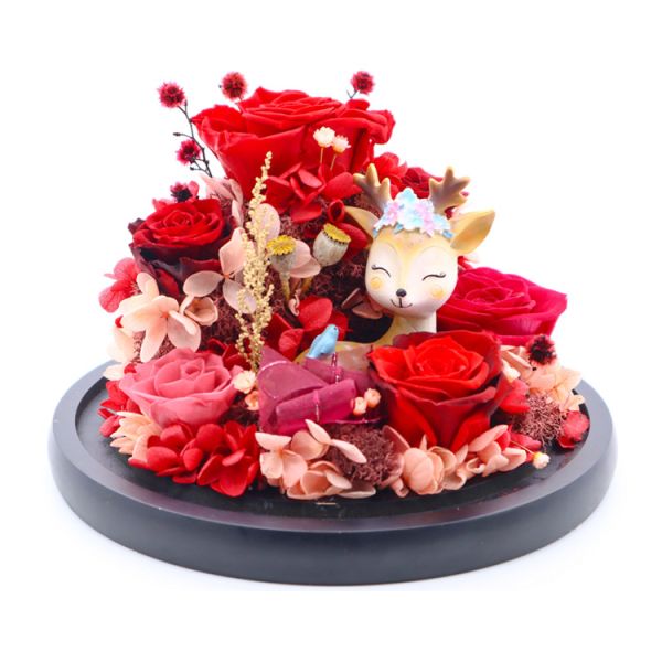 Quality Christmas Reindeer Red Rose In Glass Creative Gift Idea For Your Dear Ones for sale