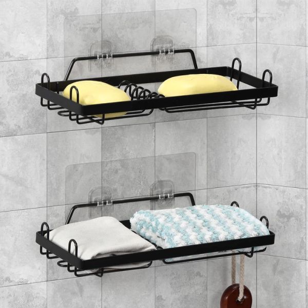 Rustproof and Fast Draining 2 Pack Shower Soap Holder with Hooks for Kitchen and