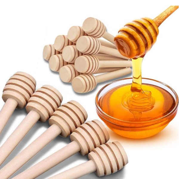 Quality 3 Inch Honeycomb Bamboo Kitchen Utensils Wood Honey Sticks Dipper for sale