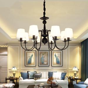 Wrought iron ceiling chandelier lights Black Body Color with lampshade for home