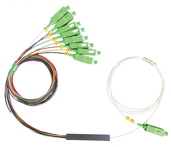 Buy cheap 1*8 Optical Fiber Optic Splitter Singlemode Blockless SC/APC Customized Pigtail Length from wholesalers