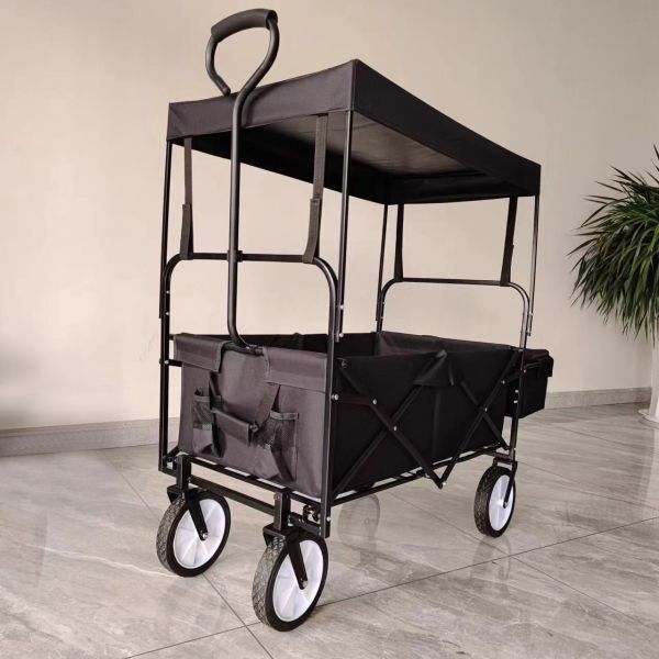 Collapsible Foldable Wagon With Removable Canopy Utility Folding Wagon With 360