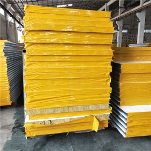 Quality 60m³ fireproof 50mm rock wool sandwich panel 2200x1150x50x0.326mm for sale