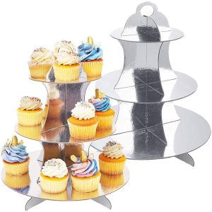 Buy cheap 3 Tier Silver Dessert Round Tower Cardboard Cupcake Stand from wholesalers