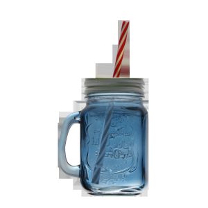 Custom Design Logo embossed colored juice drink glass mason jar with handle and