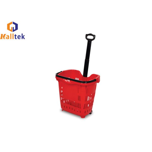Quality Telescopic Handle Plastic Rolling Basket With Two Wheels for sale