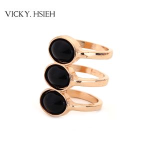 Buy cheap VICKY.HSIEH Gold Tone Triple Rings Liked with Black Stone product