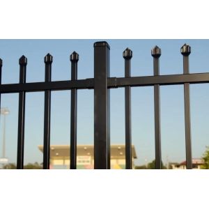 Pressed spear top security Steel fencing with Punched Tube Rails