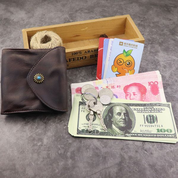 Three-Fold First-Layer Vegetable Tanned Leather Men's Wallet Japanese Style and Trendy