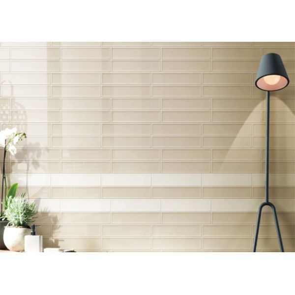 Quality AAA Glazed Ceramic Wall Tiles 75x300mm White Beige Modern for sale