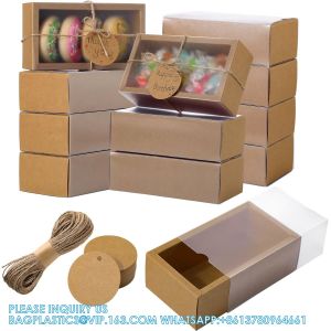 Rectangle Kraft Paper Drawer Boxes With Window Homemade Soap Boxes Kraft Box