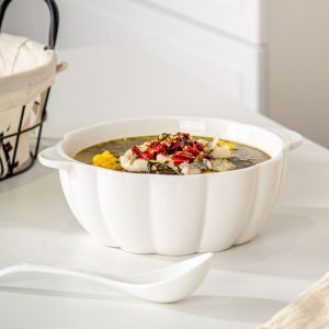 Ceramic Pumpkin Shape 9 Inch Microwave Ramen Bowl Soup Bowl Set For Occasion