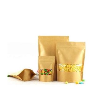 Custom Order Free Standing k Clear Window Food Packaging Kraft Paper Bags For