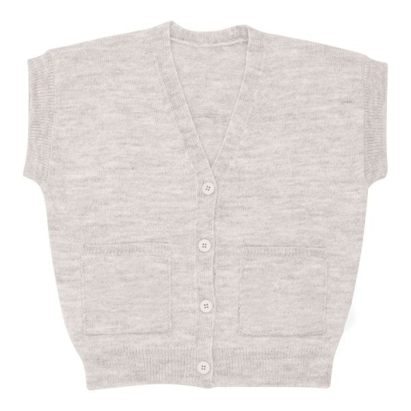 Kids Cotton Knitted Sweater Vest Hand Knit Button Down Sleeveless Cardigans With Pockets