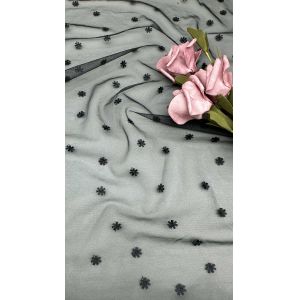 Buy cheap Flocked Mesh Lace With Embroidered Sheer Elegance With Subtle Design from wholesalers