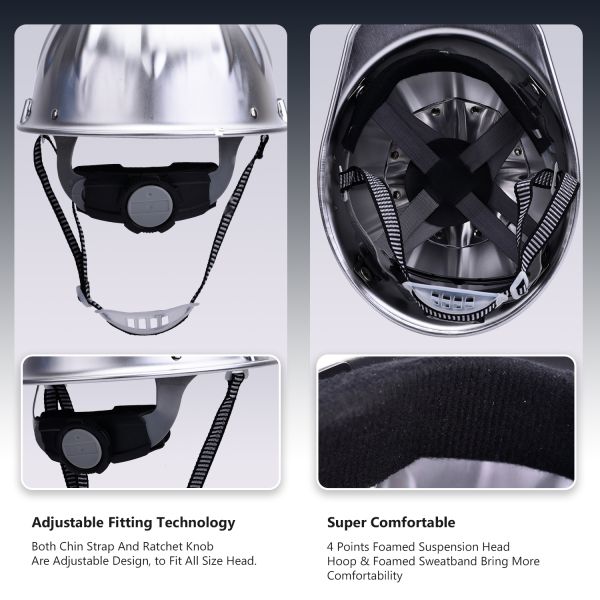 4 Points Metal Shell Silver Lightweight Safety Helmet For Electrical Work OEM