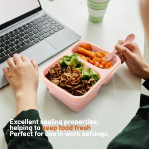 2 Compartments Collapsible Lunch Containers With Lid Lunchbox With Utensils