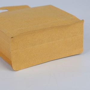 Buy cheap China Stock Quad Seal Brown Flat Bottom Stand Up Doypack Kraft Paper Food Zipper Pouch Bag from wholesalers
