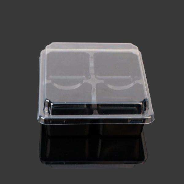 Quality Black Recyclable Square 12*12*5cm Plastic Cake Tray for sale