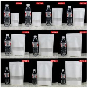 White Doypack Stand Up Pouch k Kraft Paper Bags With Clear Window And Zipper