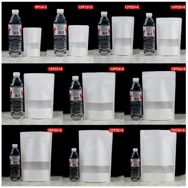 White Doypack Stand Up Pouch k Kraft Paper Bags With Clear Window And Zipper