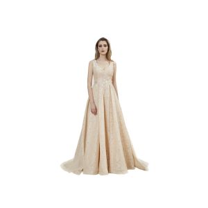 Buy cheap Beige Color Sleeveless Prom Party Dress / V Neck Backless Long Maxi Gown from wholesalers